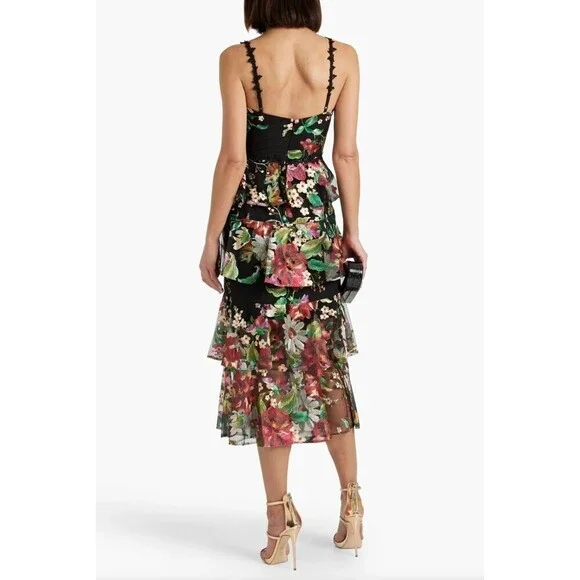 NWT $795 Marchesa Notte Tiered Floral Embroidered Dress Sz 4
